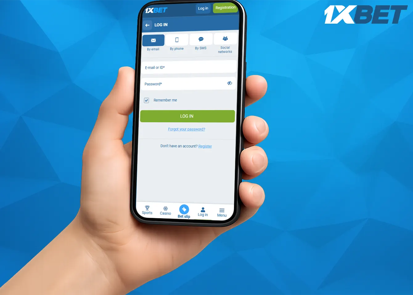 Login methods available in the 1xBet app